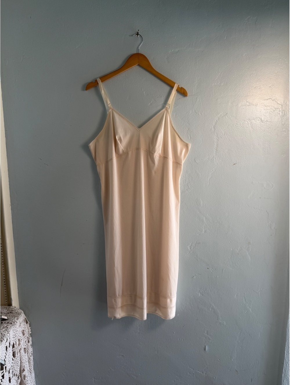 Vintage Beige Slip Dress with Lace Trim